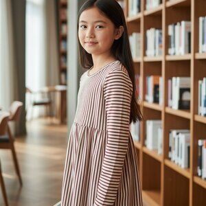 Tahari Girl Burgundy Striped Long Sleeve Dress Size 7